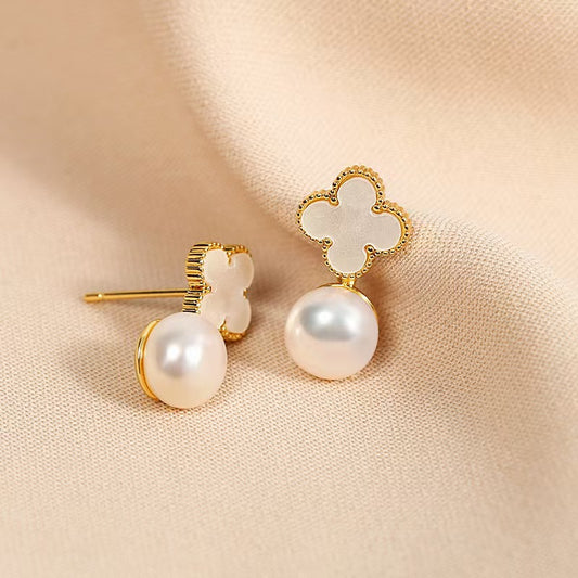 Luxe Clover Pearl Earrings